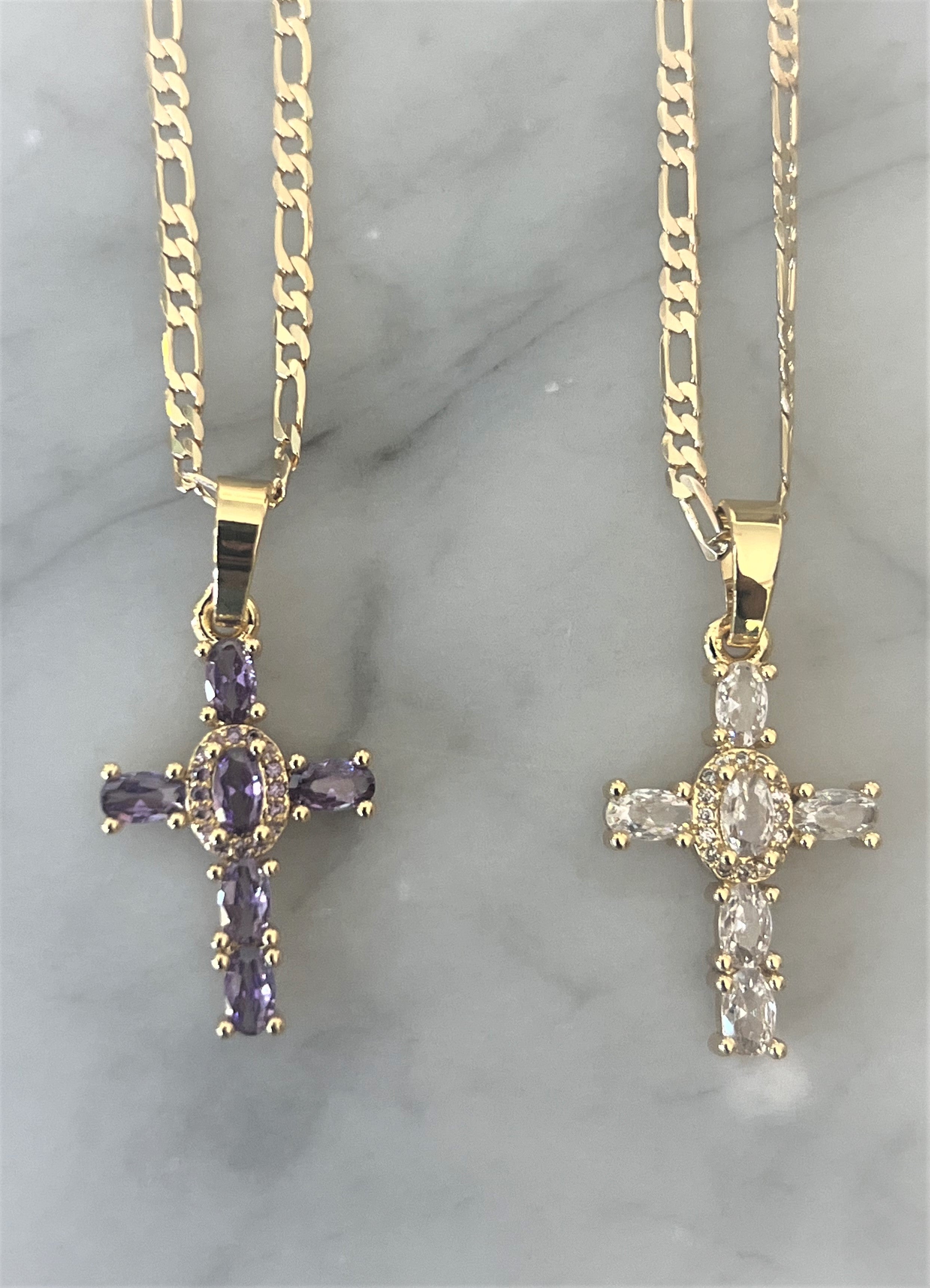 Baguette Figaro Cross Necklace