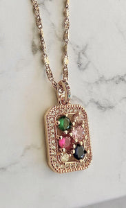 Color Stone Tag Necklace